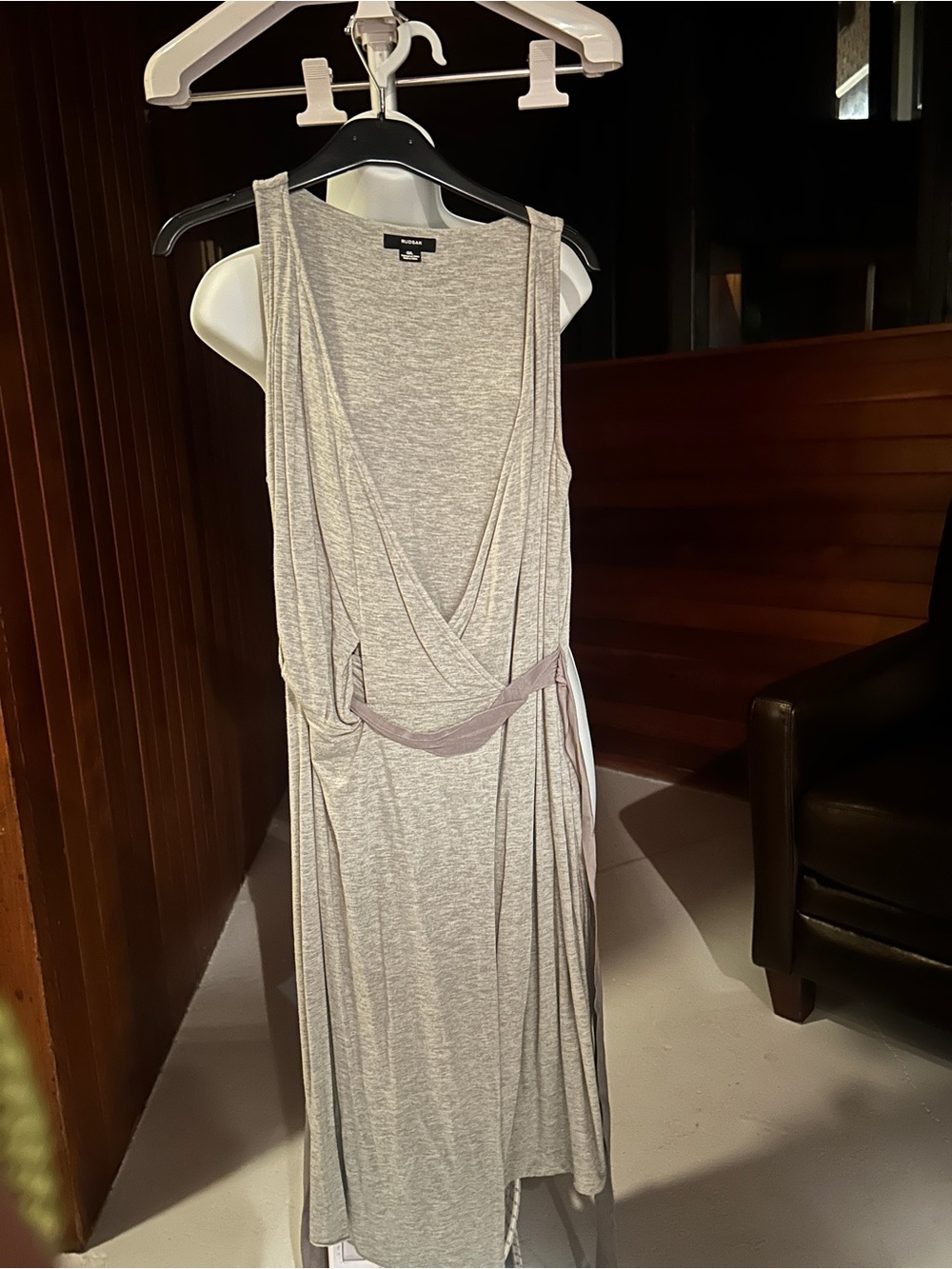 V Neck-Front Sleeveless Grey Wrap Dress